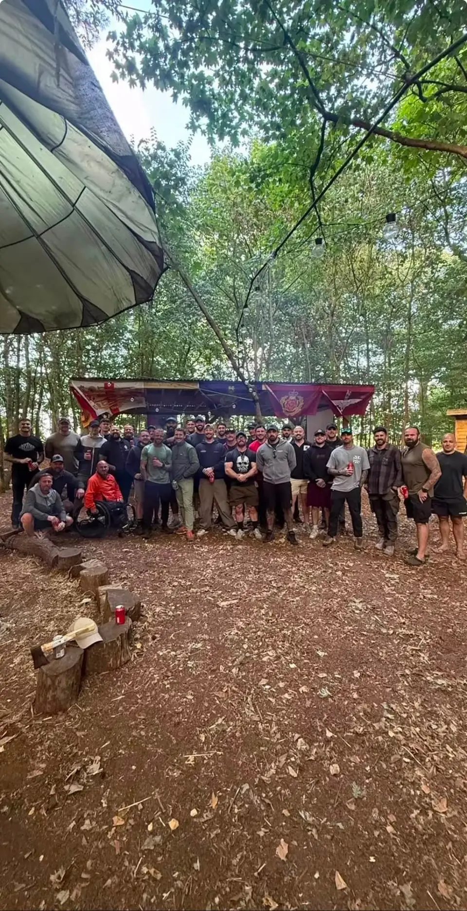 Group of FIREPIT SF101 attendees gathered together in the woodland at the Thistleton site.